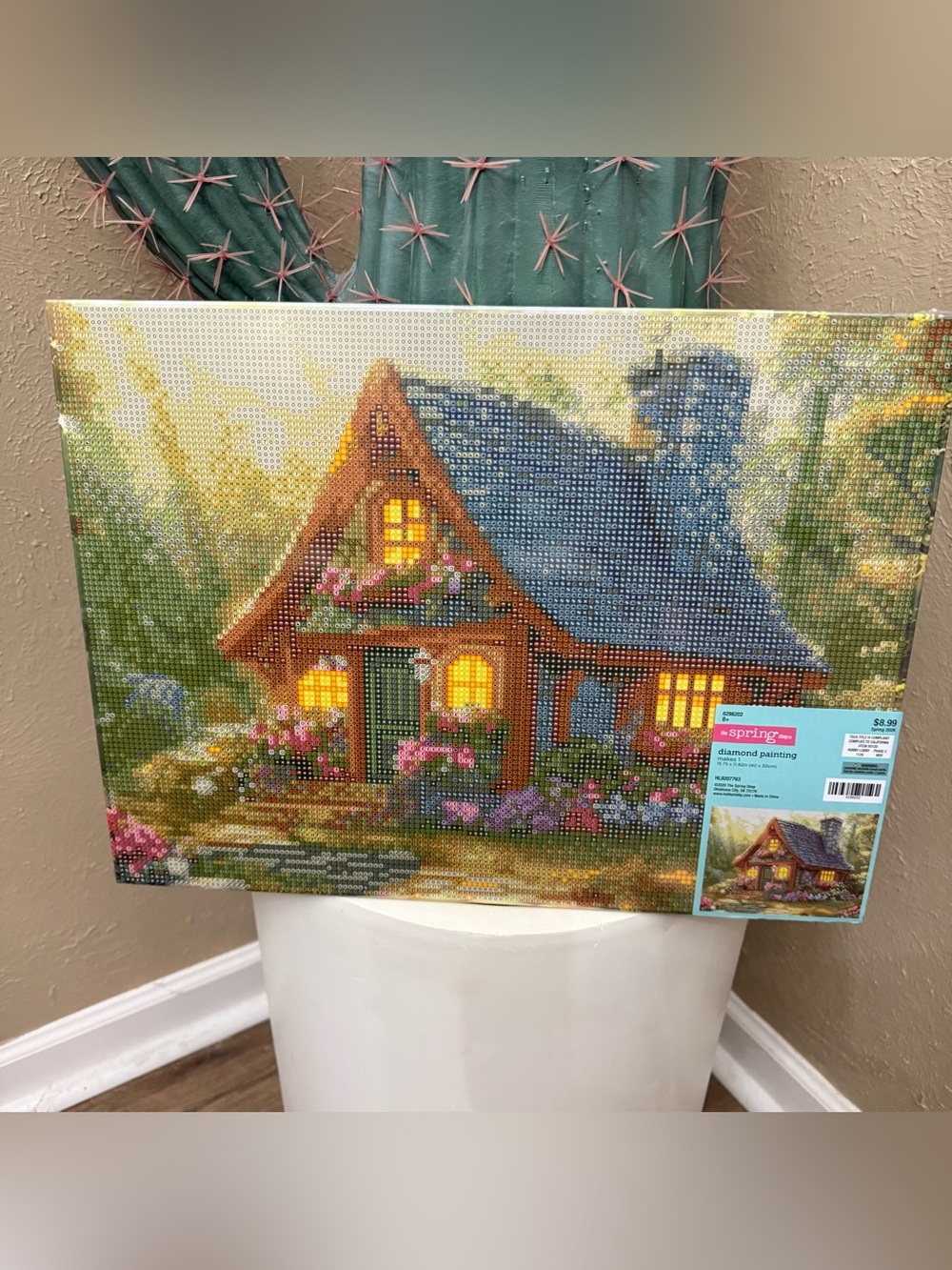Cozy Cottage Diamond Painting Kit with Warm Yellow Lights
